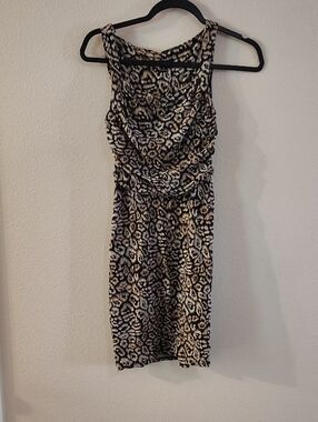 Ann Taylor Sleeveless Animal-Print Midi Dress in Black and Tan 972